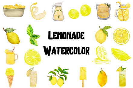 Watercolor Lemonade Clipart, a Food Illustration by Awieee1