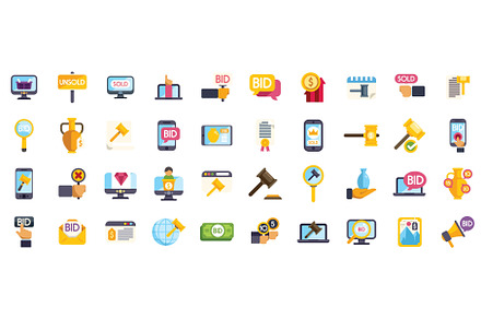 Auction icons set representing, an Object Illustration by Ylivdesign