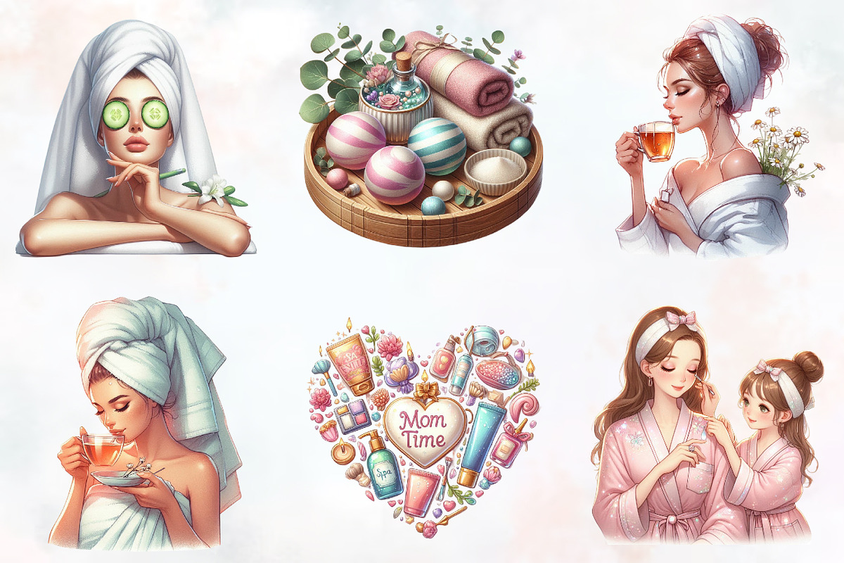 Spa Mothers Day Watercolor Cliparts, an Illustration by RobertsArt (Photo 3 of 7)