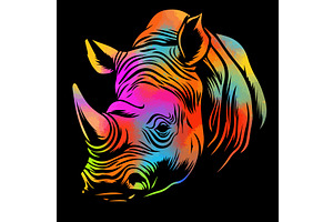 Rhinoceros colored head on black, an Animal Illustration by Nenahliadava Design