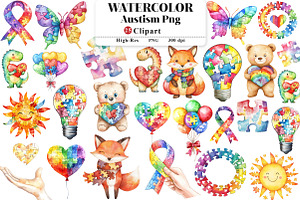 Autism Awareness Day Collection png, an Illustration by Watercolor design