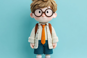 Cute cartoon boy with glasses wearing sweater shirt tie shorts a, a Person Photo by José Manuel Gelpi