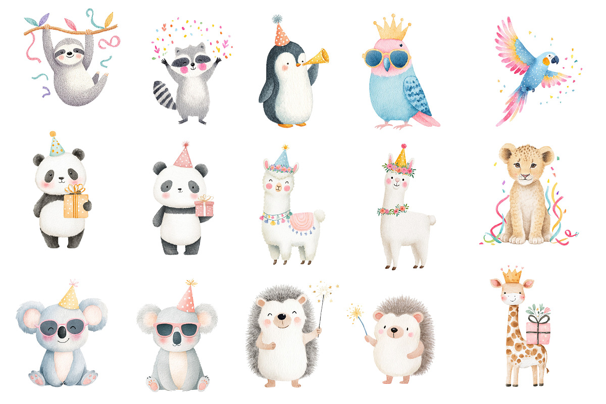 Watercolor Party Animal Clipart, an Illustration by Designworld (Photo 2 of 5)