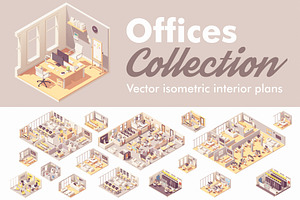 Vector isometric office interiors 