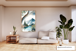 Watercolor Mountain Print Wall Decor