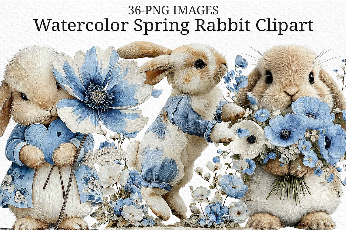 Watercolor Spring Rabbit Clipart Png, an Illustration by Craft Nest (Photo 1 of 11)