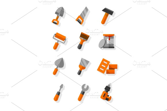 Working Tools For Construction And Maintenance Flat Icons Set