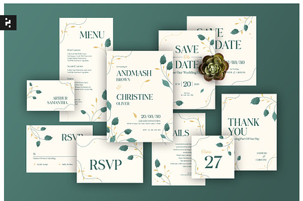 Minimal Floral Wedding Suite, a Card Template by Neermana