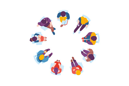 Men and women seated on circular, an Illustration by Vectorbuum