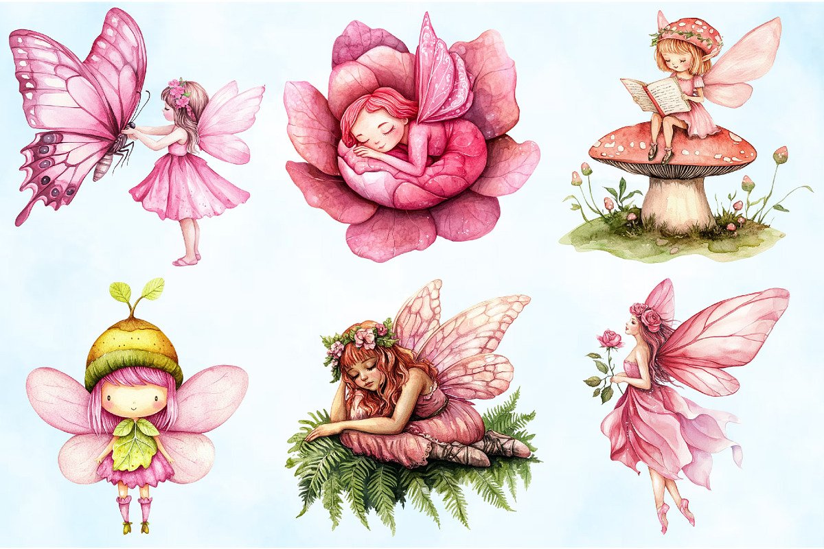 Pink Woodland Fairy Clipart, an Illustration by Craft Nest (Photo 4 of 9)