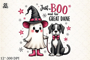 Retro Ghost Walking Great Dane Hallo, an Illustration by Libby Wishes