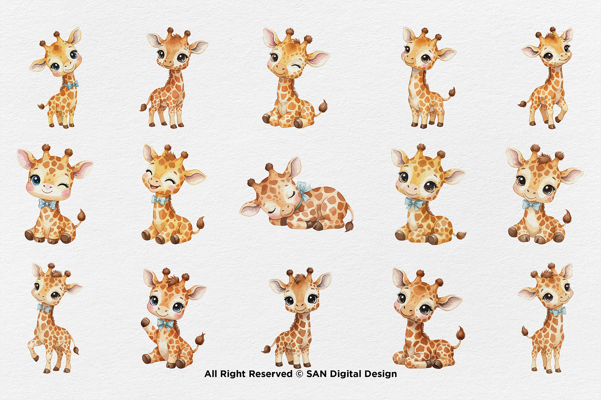 15 Bundle Watercolor Cute Giraffe, an Animal Illustration by Morspective (Photo 8 of 8)