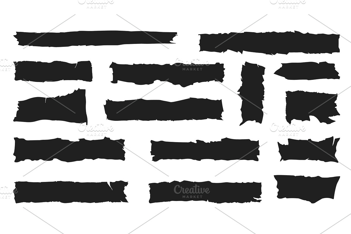 Black ripped paper strip set. Cutout, a Texture Illustration by Valerie Bodnar