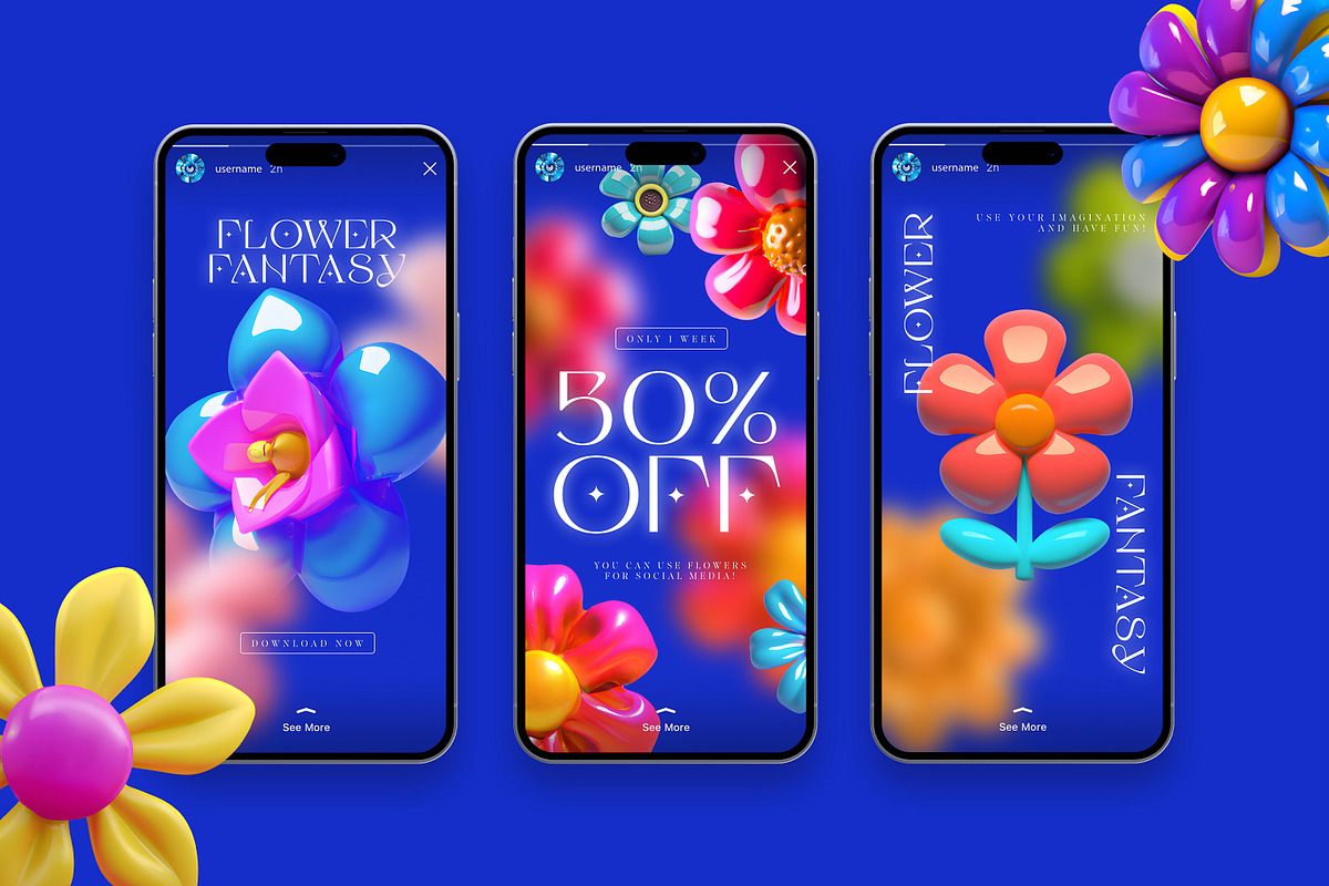 Flower Fantasy: 3D Illustrations, an Object Graphic by marmarina (Photo 6 of 7)