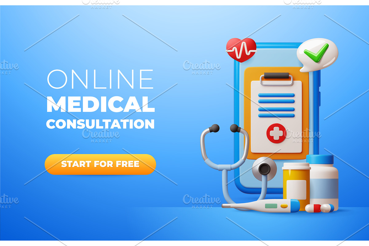 3d cartoon medicine poster. Landing, an Object Illustration by YummyBuum