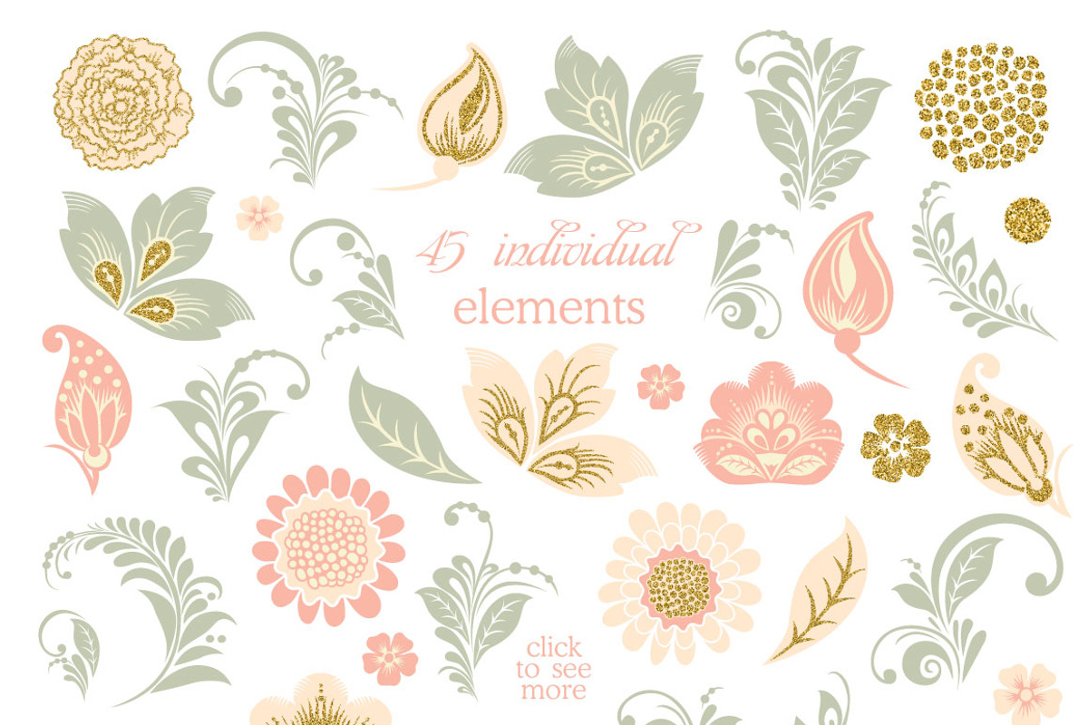 Glitter wedding flowers and leaves, an Illustration by antuanetto (Photo 13 of 14)