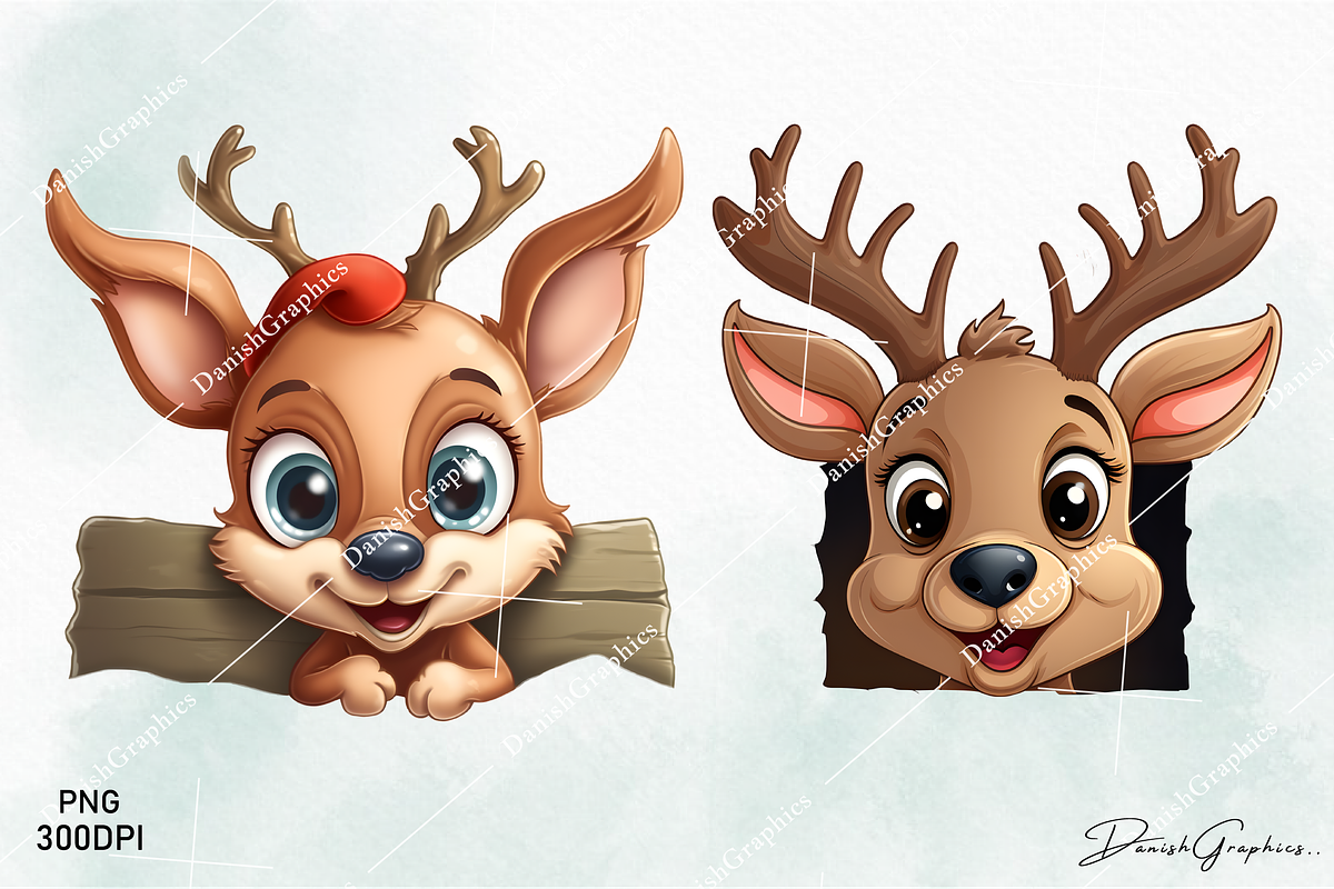 Funny Christmas Peeking Reindeer Png, an Animal Illustration by danishgraphics (Photo 3 of 7)