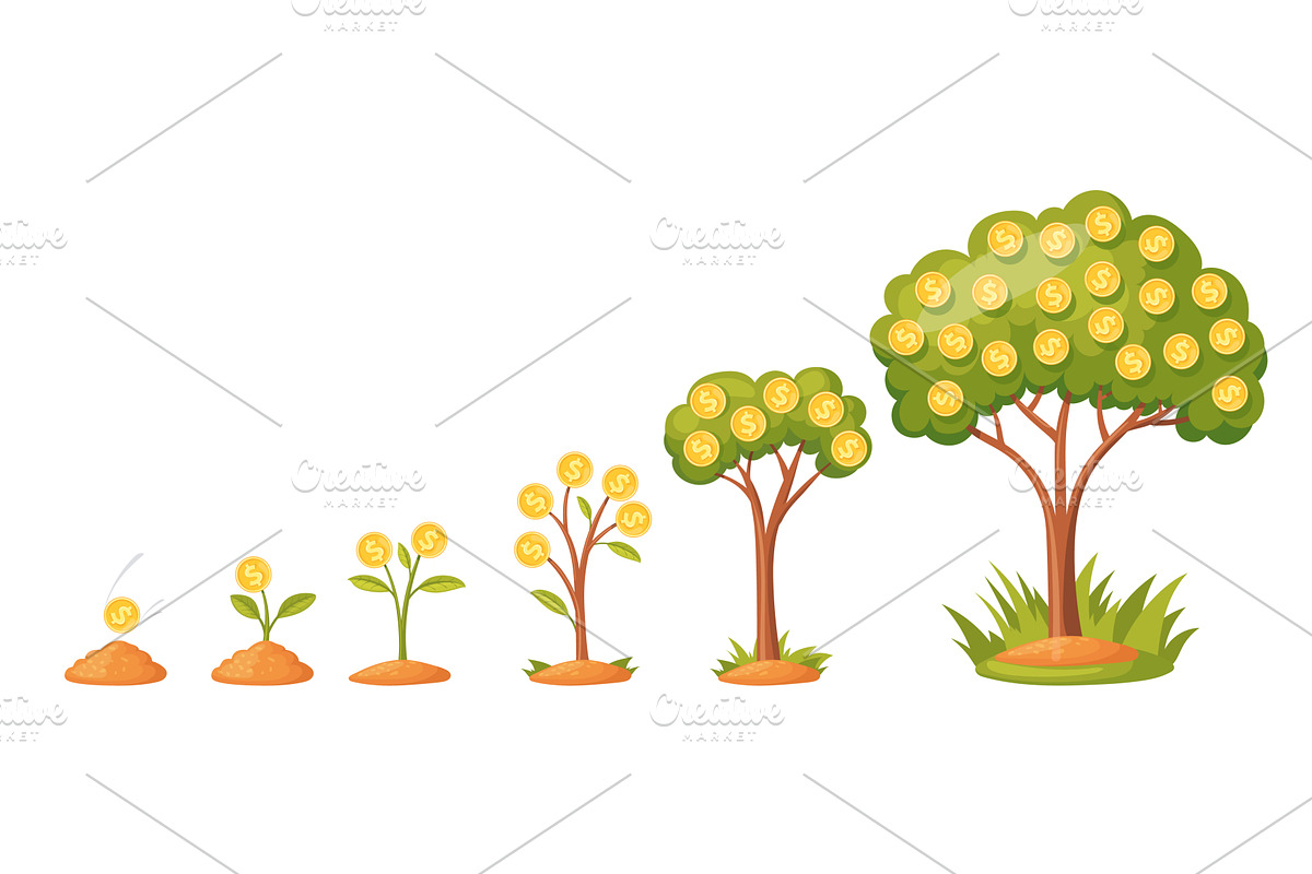 Money tree growth. Grow money trees, a Finance Illustration by Stock-Smart-Start