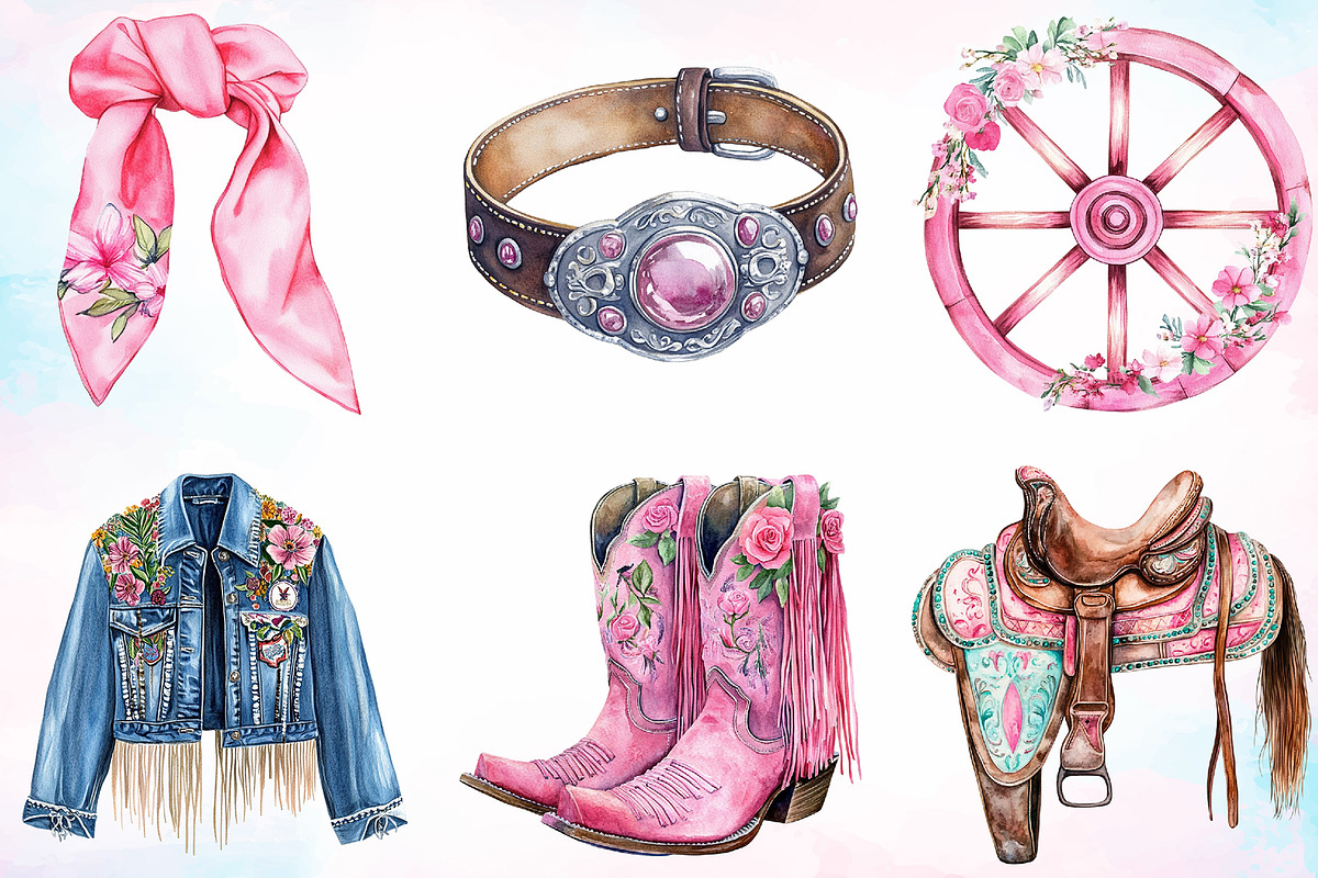 Watercolor Pink Western Cow Girl PNG, a Seasonal Illustration by Canvas Craft (Photo 2 of 3)
