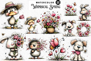 Whimsical Spring Clipart, an Illustration by Watercolor design
