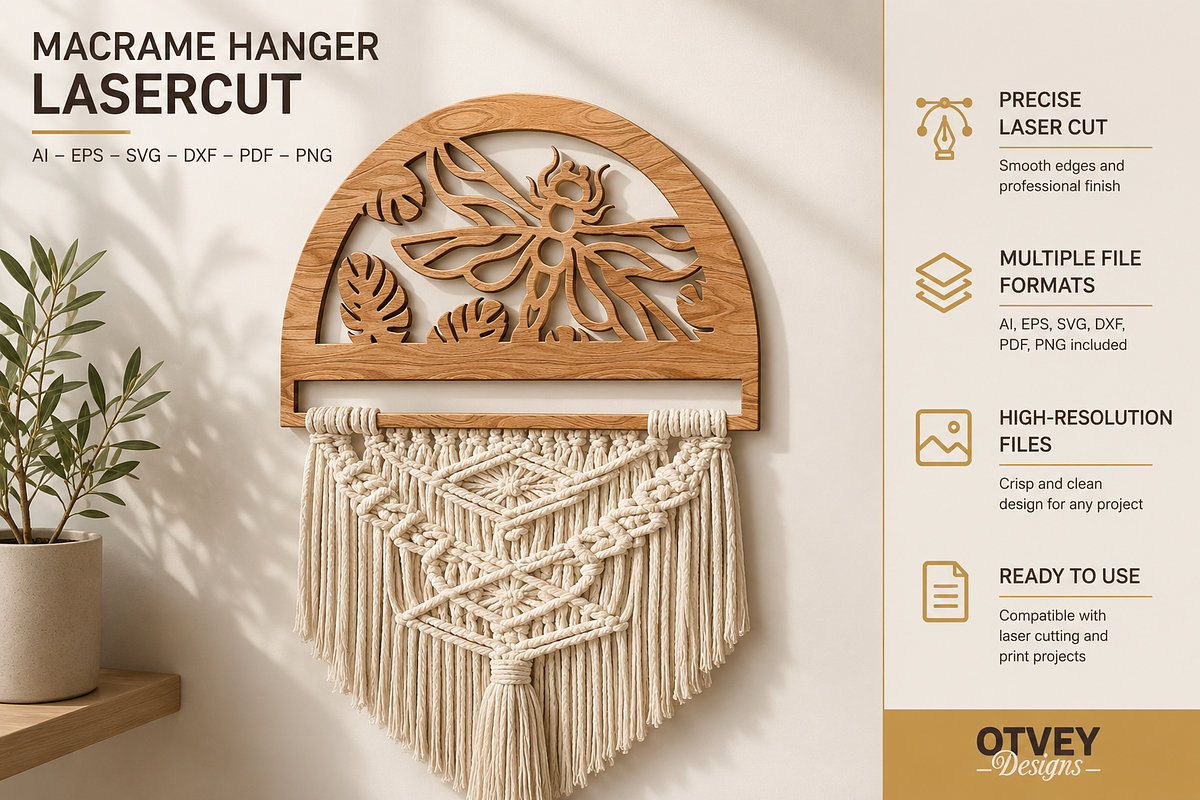 Dragonfly Macrame Hanger Lasercut, an Object Graphic by OTVEY DESIGN (Photo 3 of 13)
