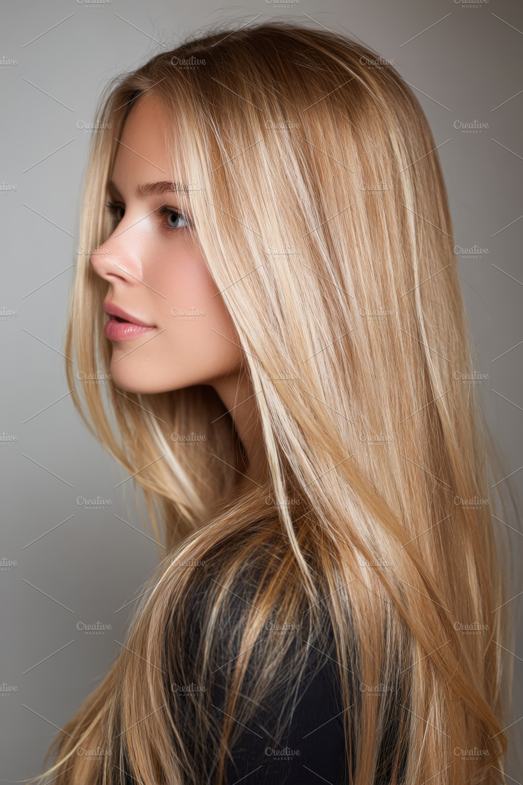 Elegant portrait of a woman with long blonde hair, a Person Photo by AlyaAnd