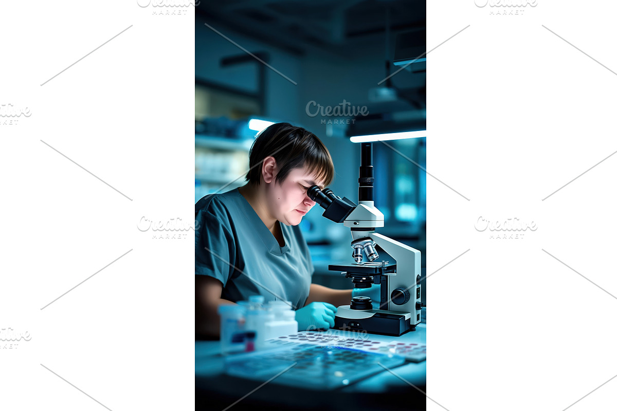 Female scientist examining samples, an Illustration by tilialucida