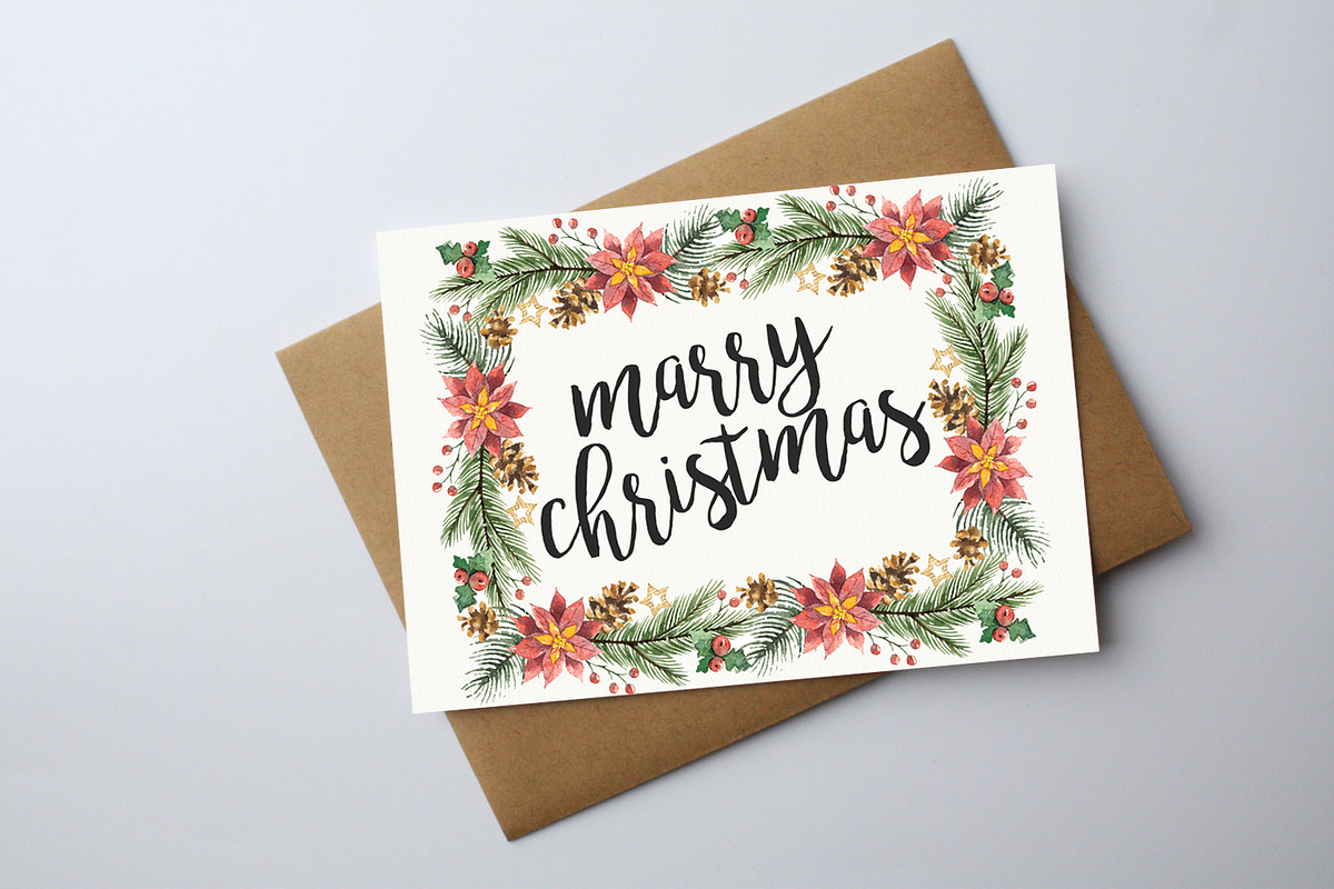 Water Color Merry Christmas Card, a Card Template by graphicforest (Photo 1 of 2)
