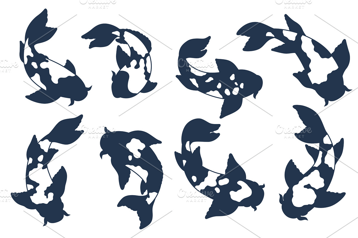 Silhouettes of koi fish. Different, an Animal Illustration by YummyBuum