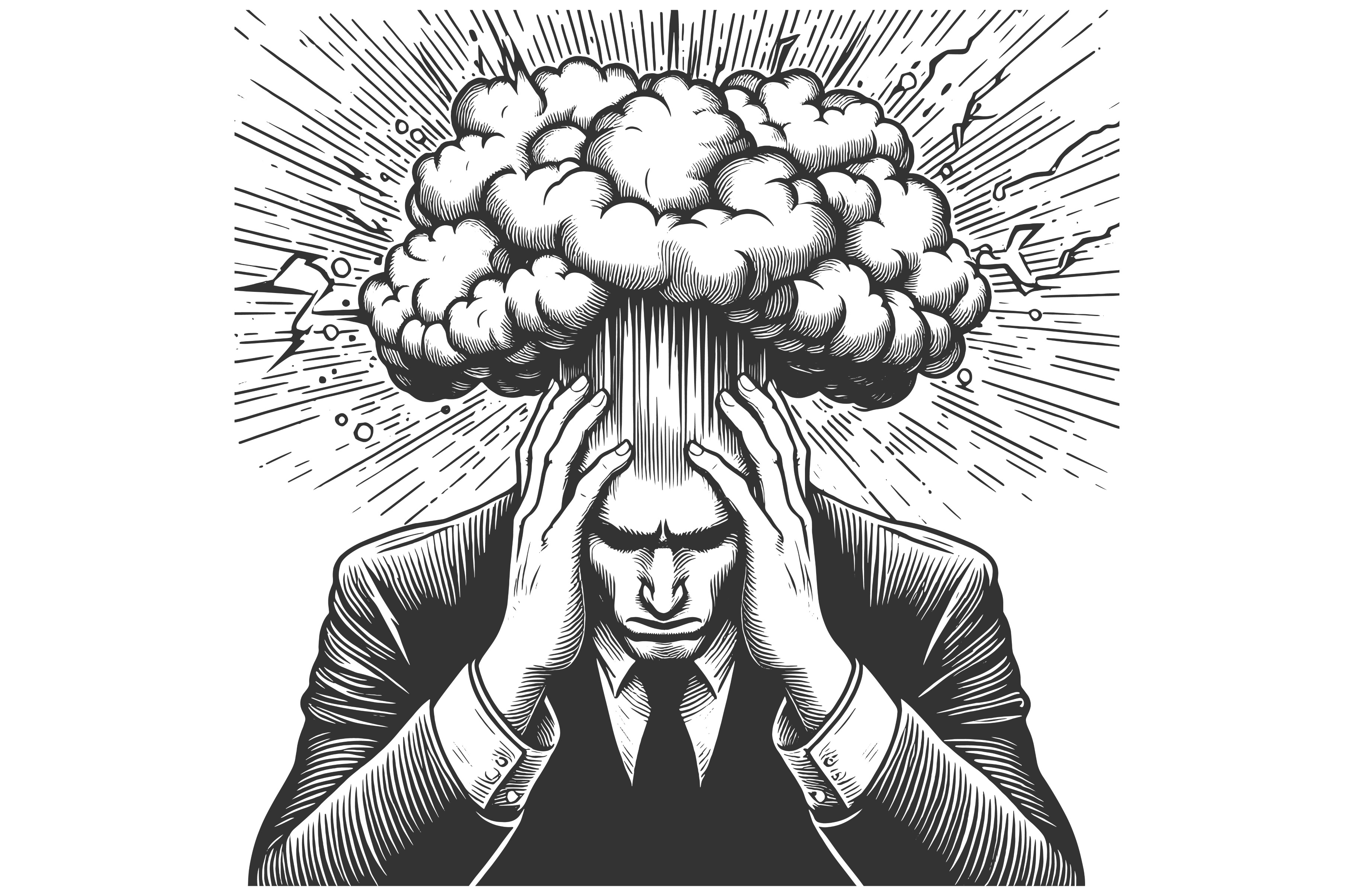 Exploding Head Symbolizing Stress, a Person Illustration by AlexArt