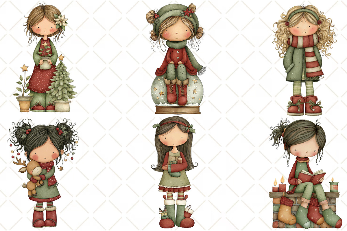 Whimsical Christmas Girls Clipart, an Illustration by Black Bird Studio (Photo 6 of 6)