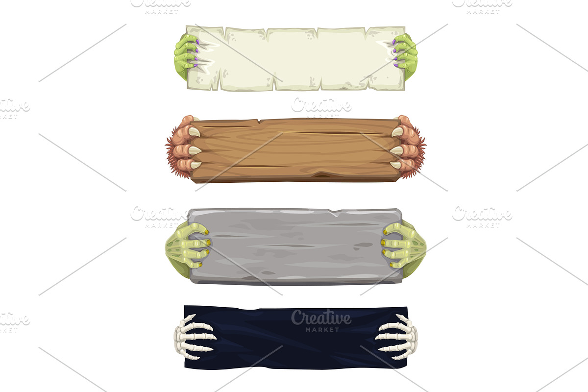 Halloween banners, monsters hands, an Animal Illustration by Vector Tradition