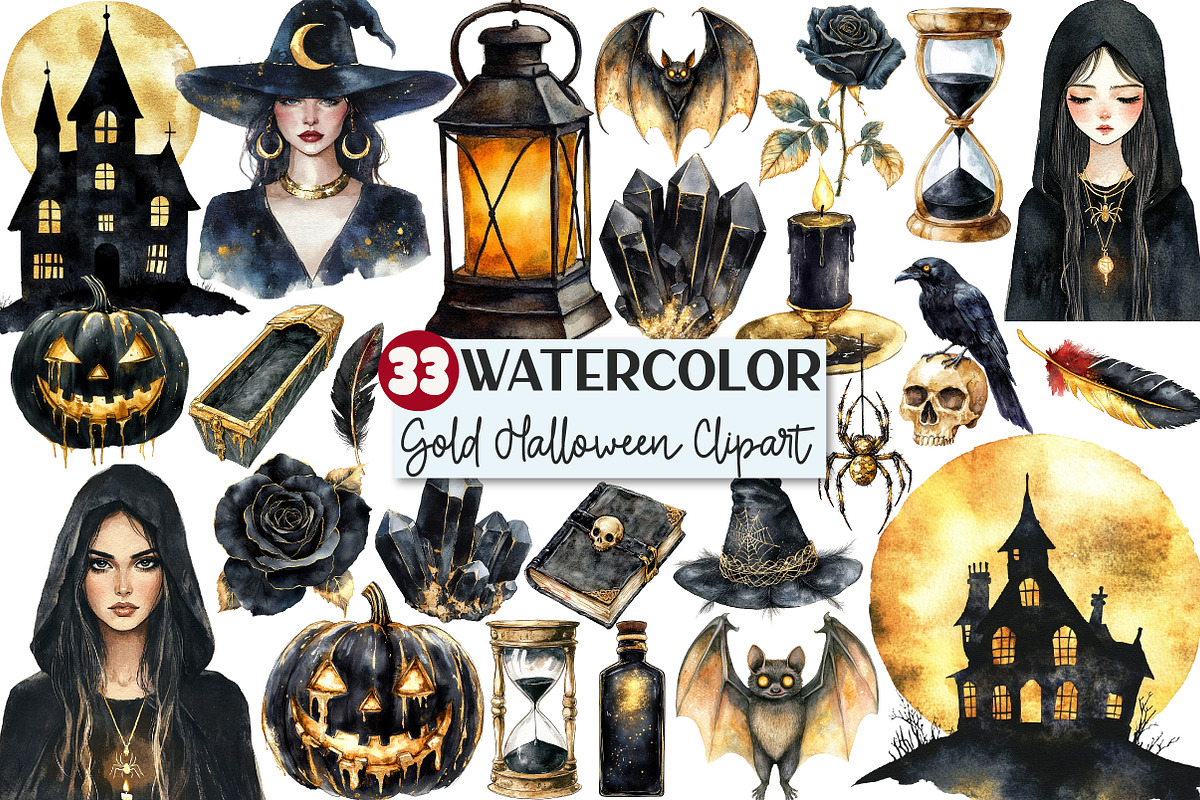 Creepy Black and Gold Halloween Clip, an Illustration by Rose Art (Photo 1 of 7)