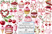 Watercolor Coquette Cherry Clipart, a Seasonal Illustration by Design Market (Thumbnail 1 of 5)