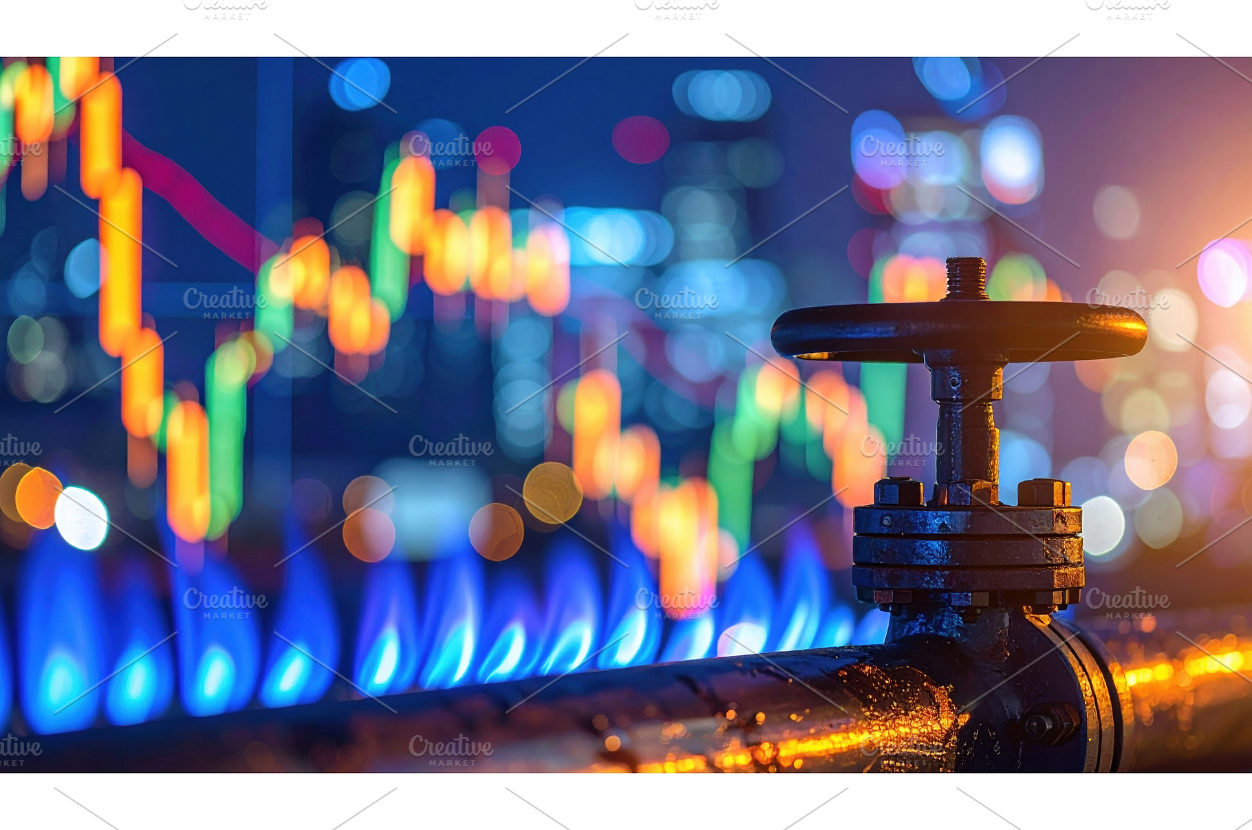 Gas valve with trading chart overlay, an Industrial Photo by Igor Tichonow
