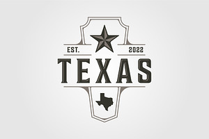 Texas Stars And Map Logo Vintage