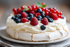 Pavlova meringue cake topped with, a Food & Drink Photo by MistyDay