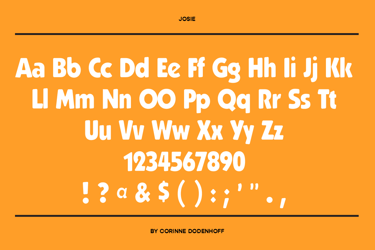 Josie: A Soft Friendly Retro Font, a Sans Serif Font by Corinne Dodenhoff (Photo 2 of 5)