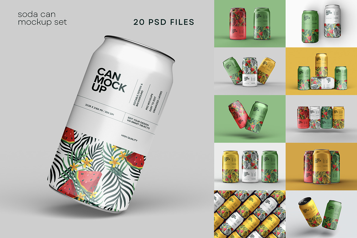 Soda Can Mockup Set, a Cups & Container Mockup by dpi (Photo 1 of 20)
