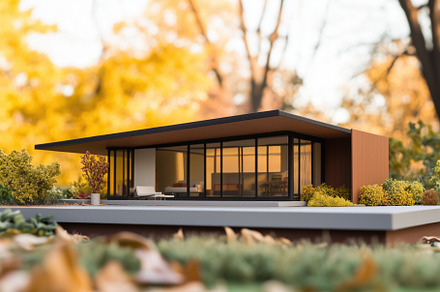 A modern architectural model of a Midcentury Modern house style surrounded by a, an Architecture Photo by Textures & Backgrounds