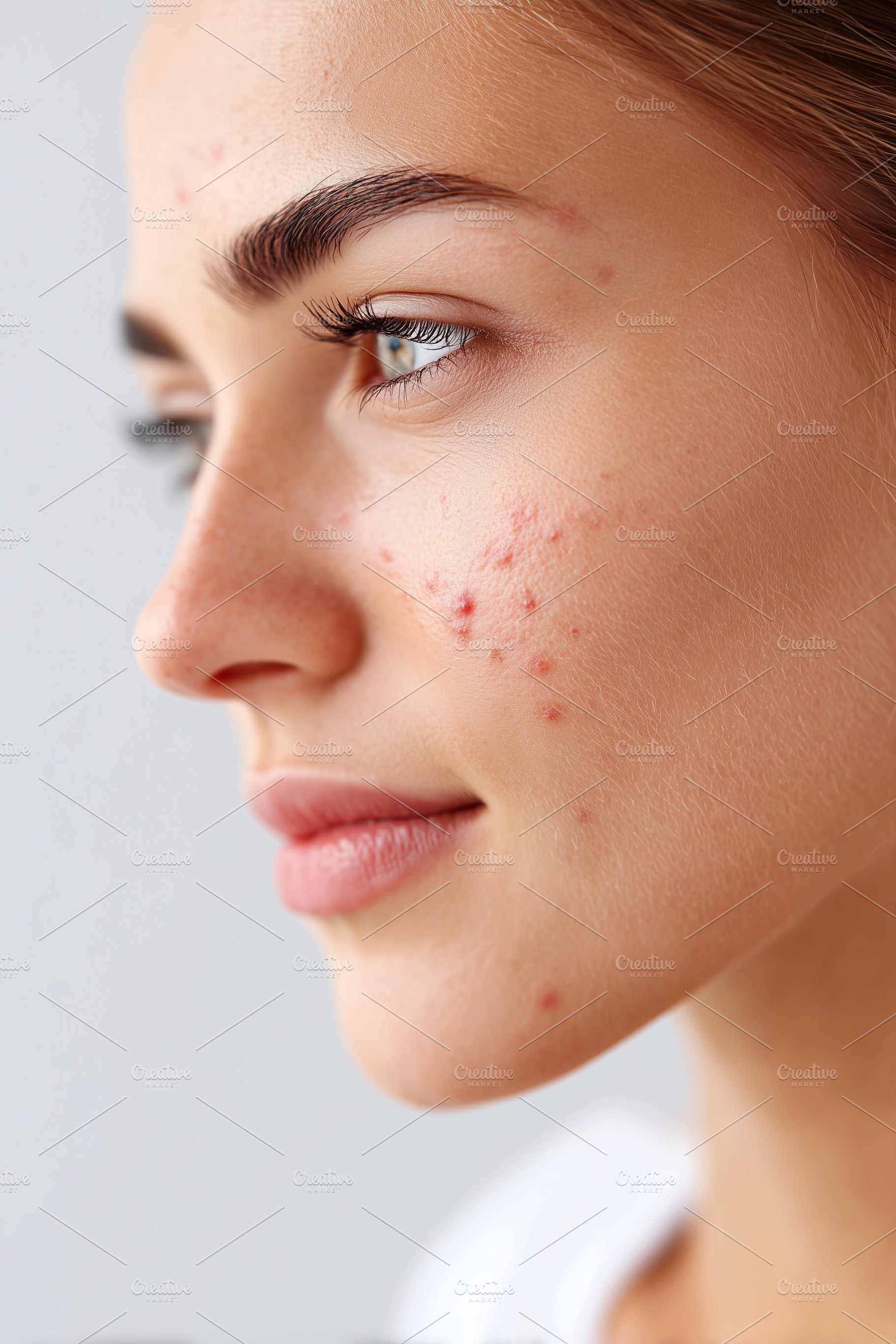 Close-up of a young woman with acne, a Health & Medical Photo by MistyDay