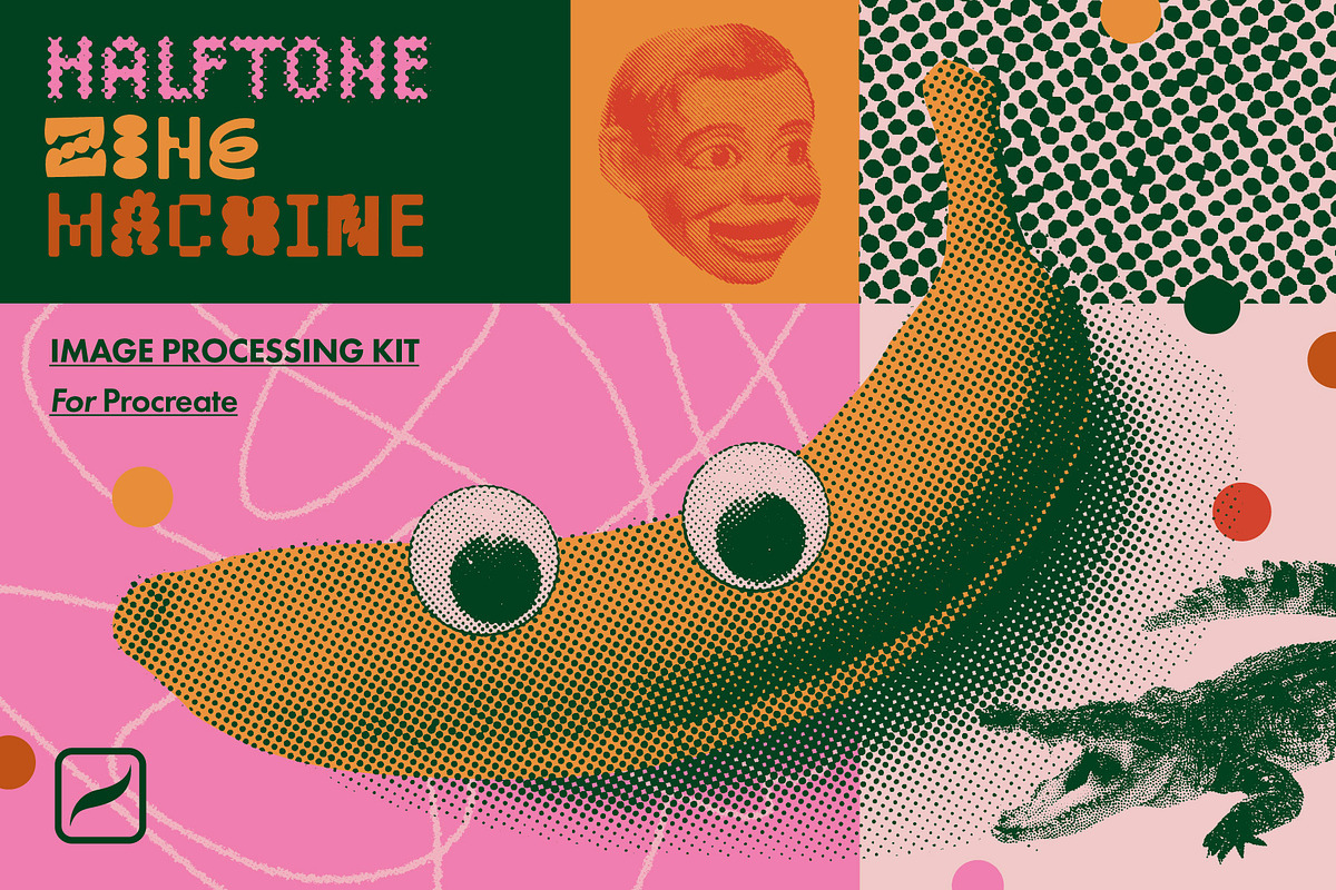 Halftone Zine Machine for Procreate, a Brush Add-On by True Grit Texture Supply (Photo 1 of 10)