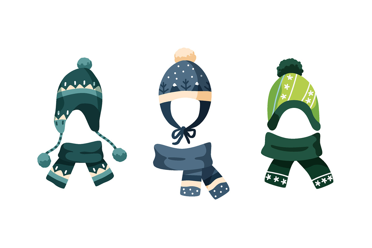 Winter kids hats set, a Decorative Illustration by Good Studio (Photo 3 of 6)
