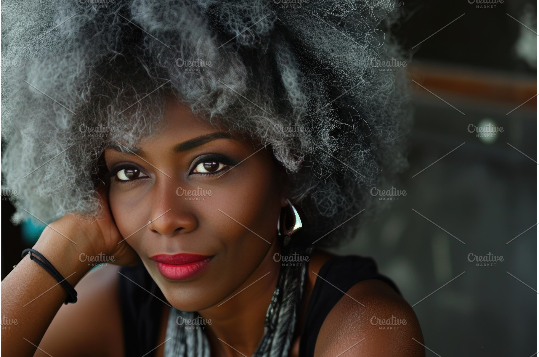 Vibrant Afro girl grey hair studio, a Person Photo by Ylivdesign