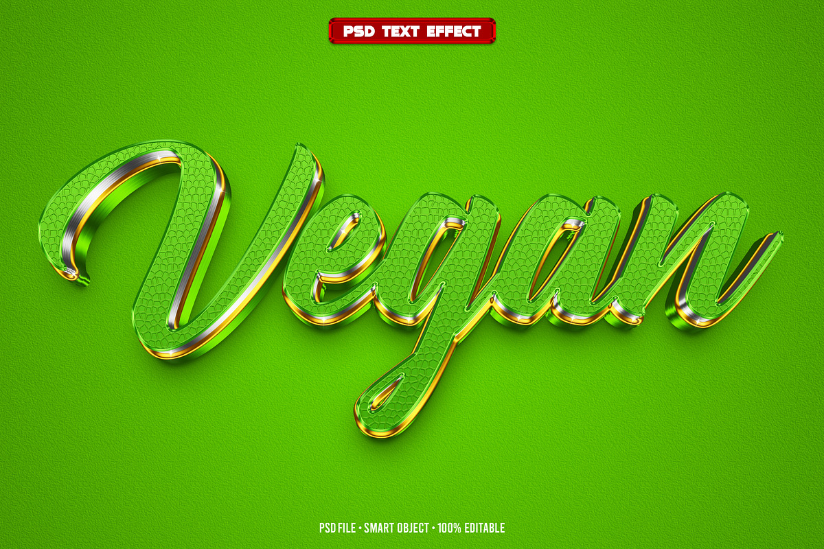 Vegan 3D editable text effect, a Layer Style Add-On by Hello Muh