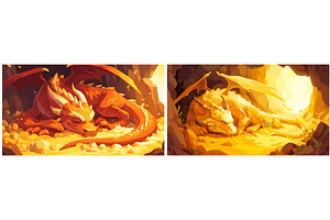 golden dragons in cave. sleeping, an Illustration by Stock-Smart-Start
