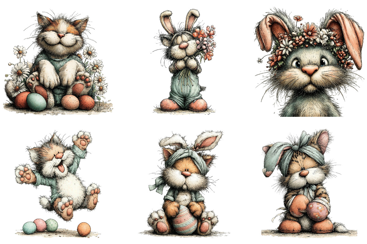 Whimsical Easter Cats Clipart, an Illustration by CraftArtStudio (Photo 4 of 6)