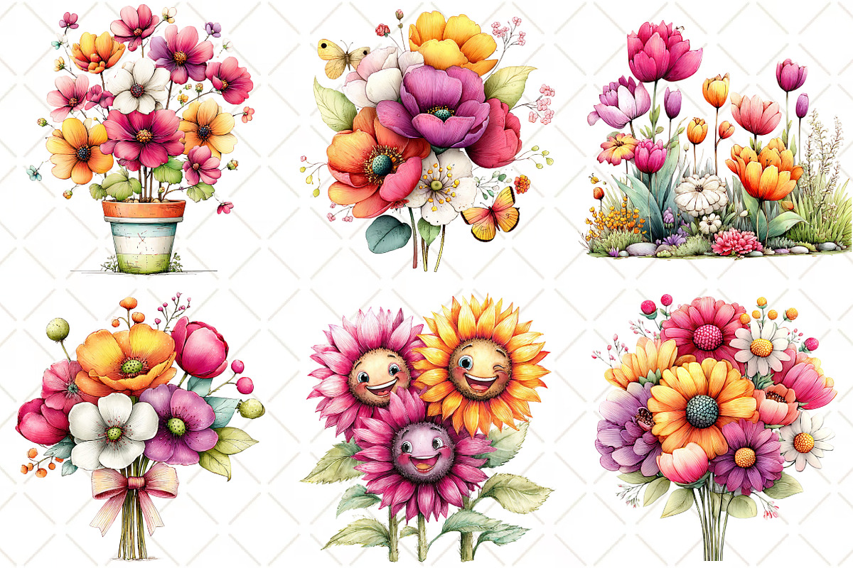 Whimsical Spring Flowers Clipart, an Illustration by Black Bird Studio (Photo 4 of 5)