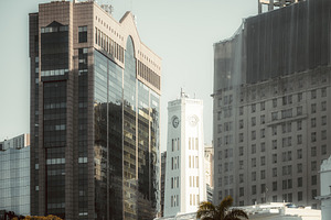 Clock Tower Between City Towers, an Architecture Photo by SkyNext
