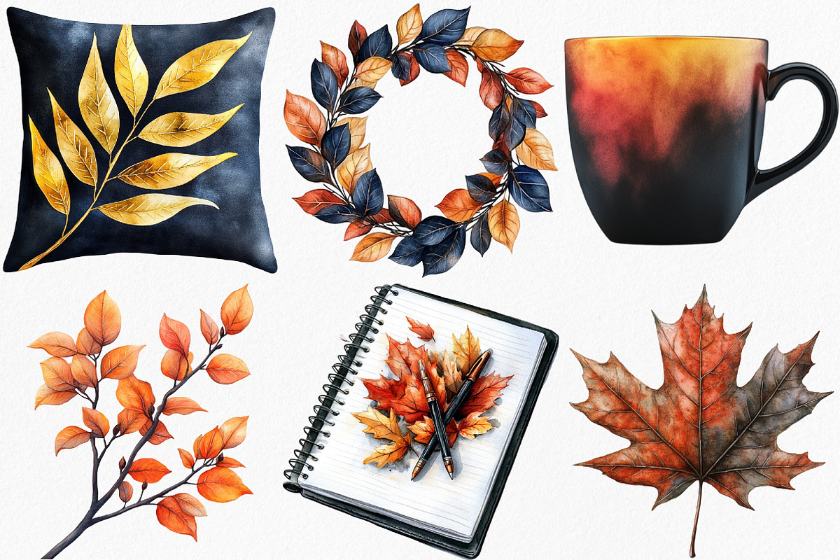 Watercolor Black Autumn Clipart, an Illustration by Canvas Craft (Photo 3 of 7)